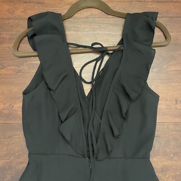 Lulus Black Sleeveless Ruffled Skater Sz Small Little Black Dress Wrap Tie Back - Picture 11 of 12